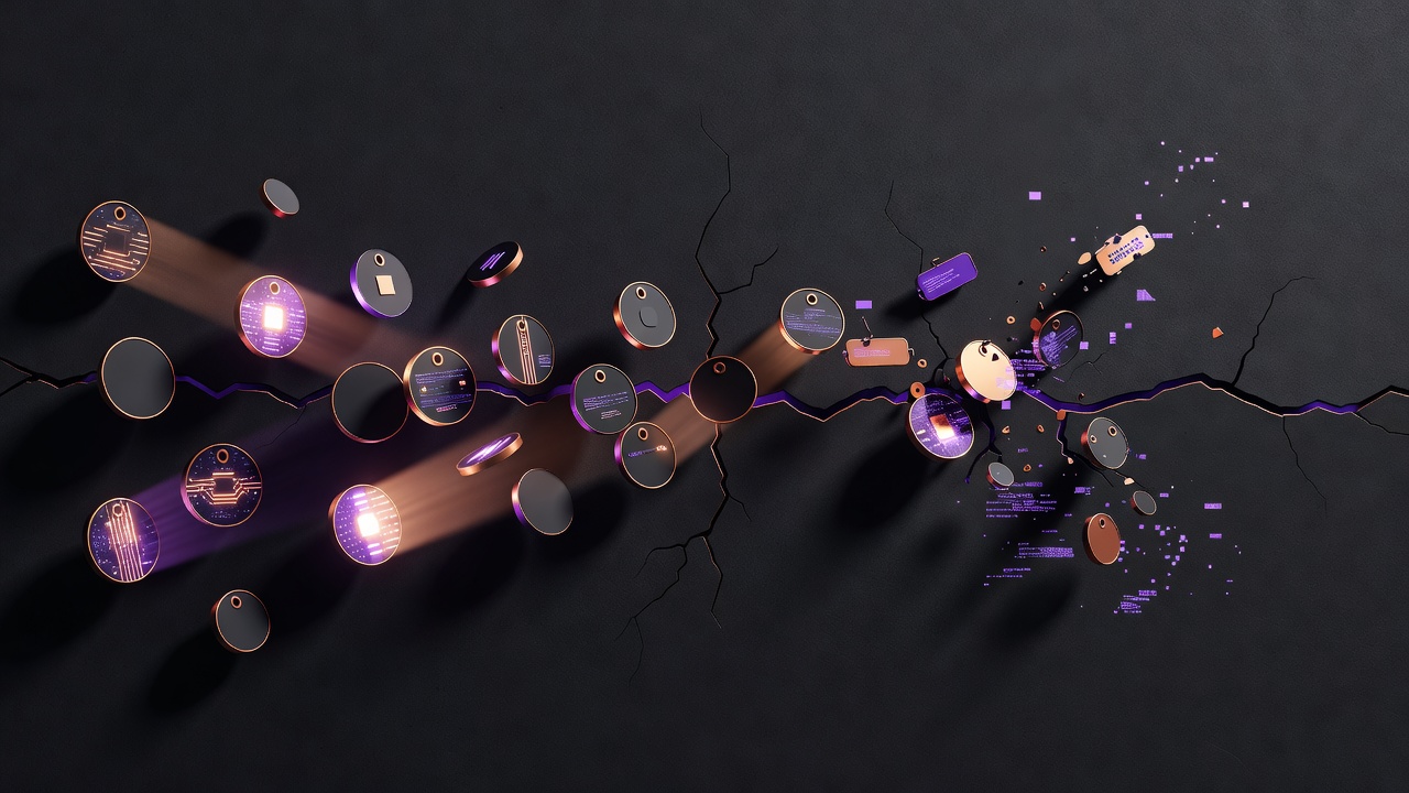 Abstract rendering of identity tokens crossing and losing boundary markers between trust domains