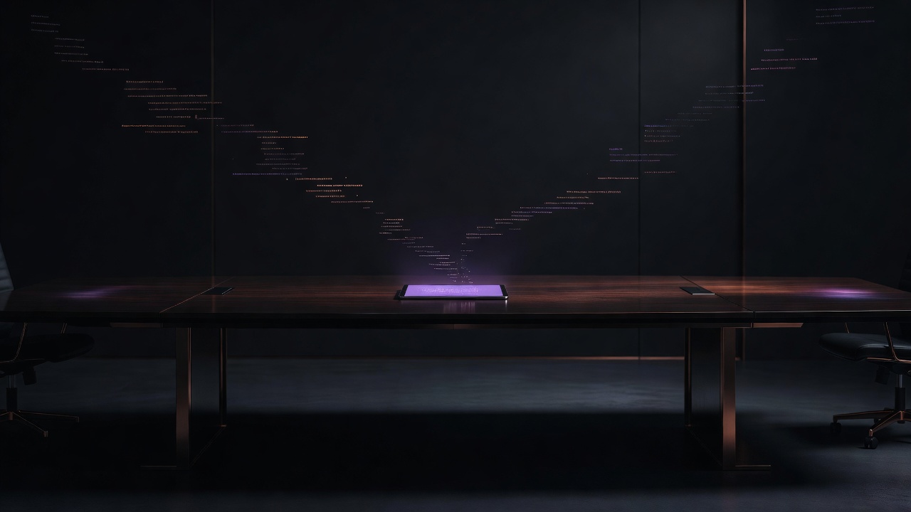 Fading digital trails on a tablet in a darkened boardroom