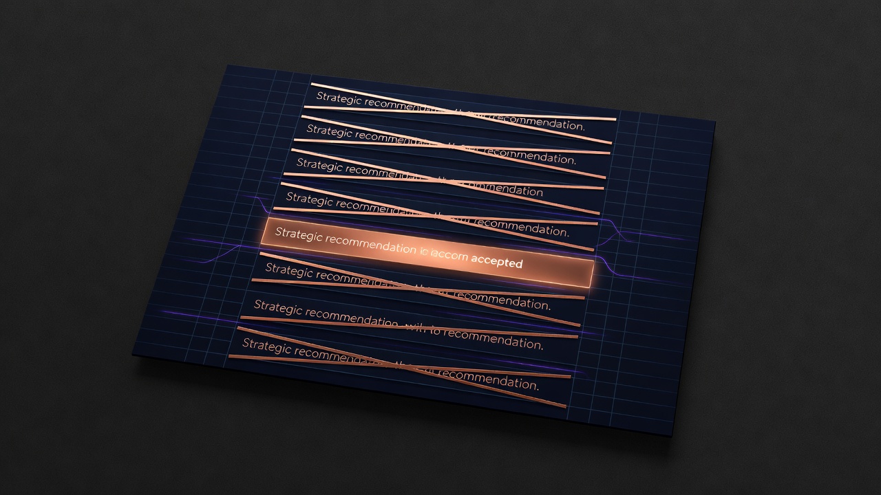 Dashboard view showing crossed-out model suggestions and one accepted recommendation highlighted