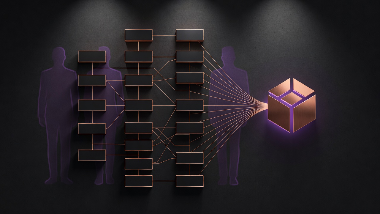 Org chart showing internal roles tethered to an external vendor hub