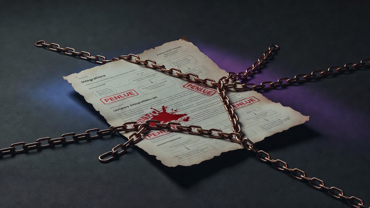 Contract pages chained together with red variation penalty stamps over integration clauses