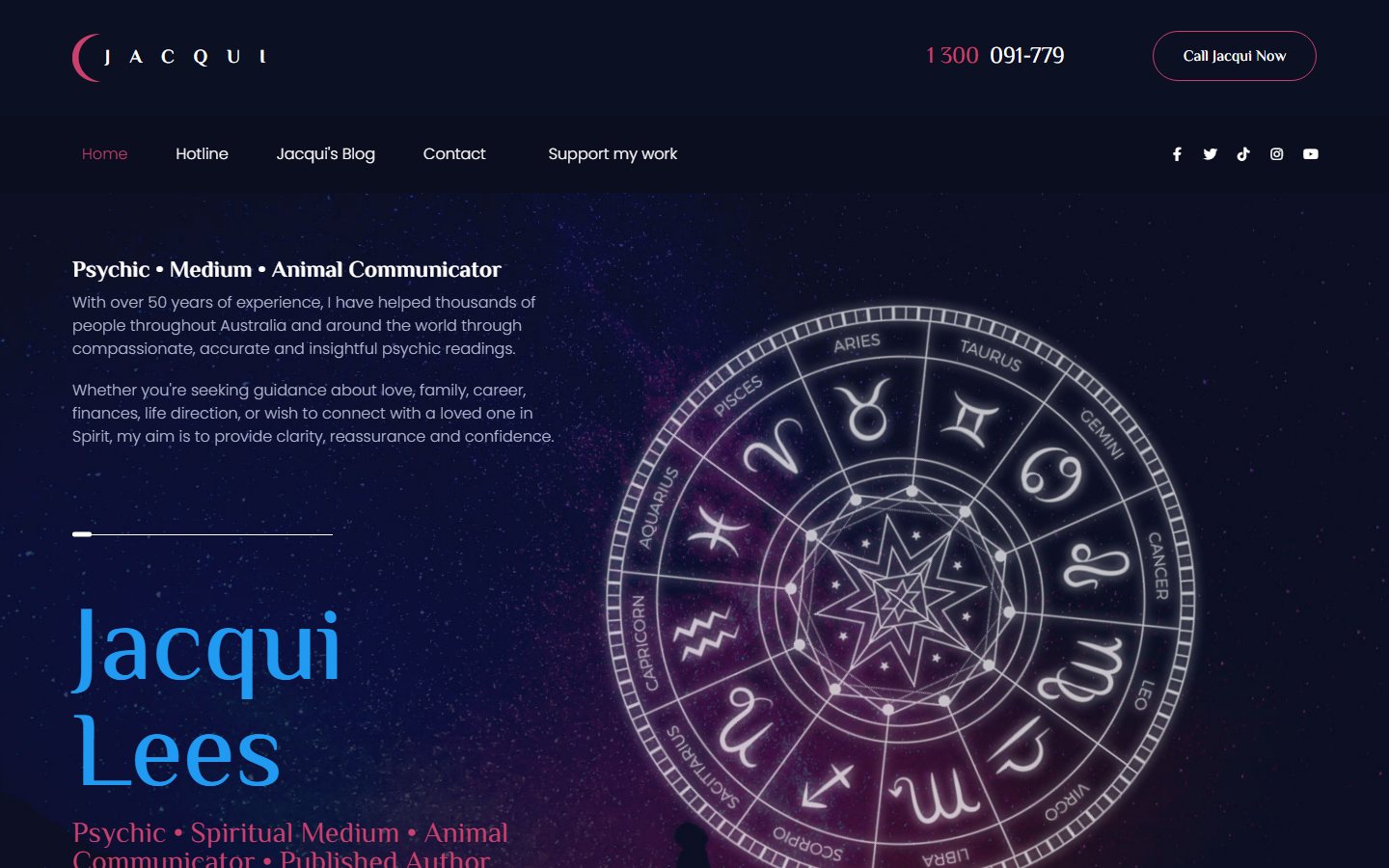 Jacqui Clairvoyant — desktop homepage screenshot