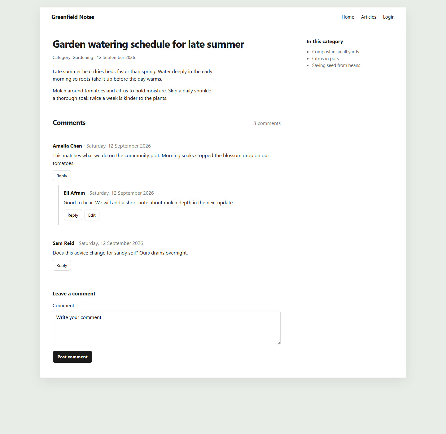Article comments — threaded replies