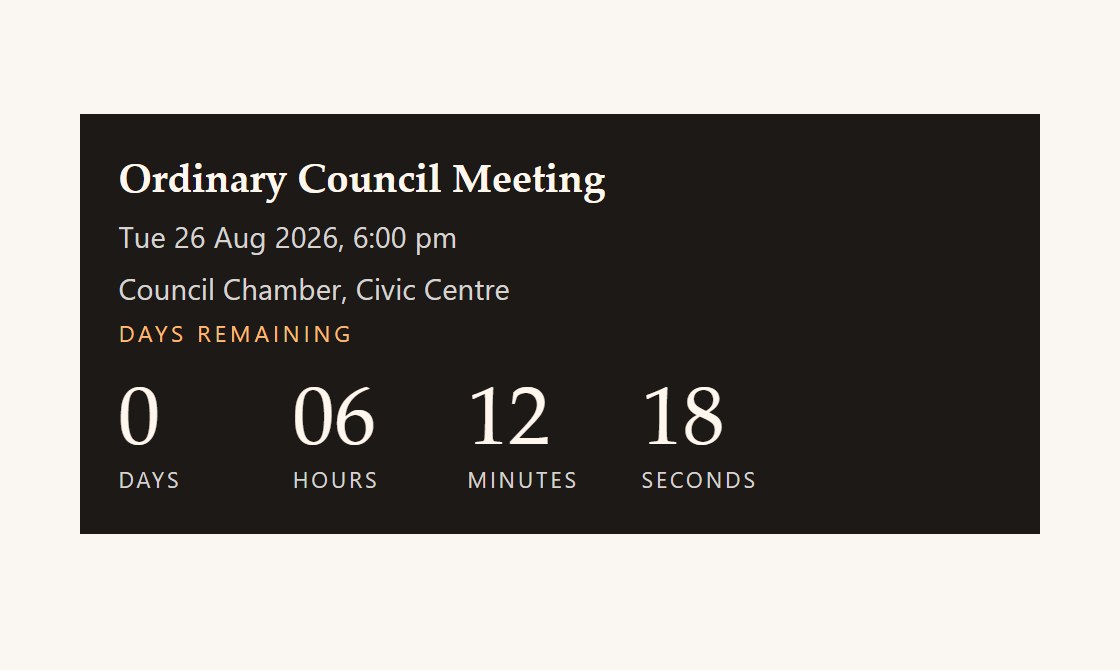 Countdown module — days, hours, minutes, seconds