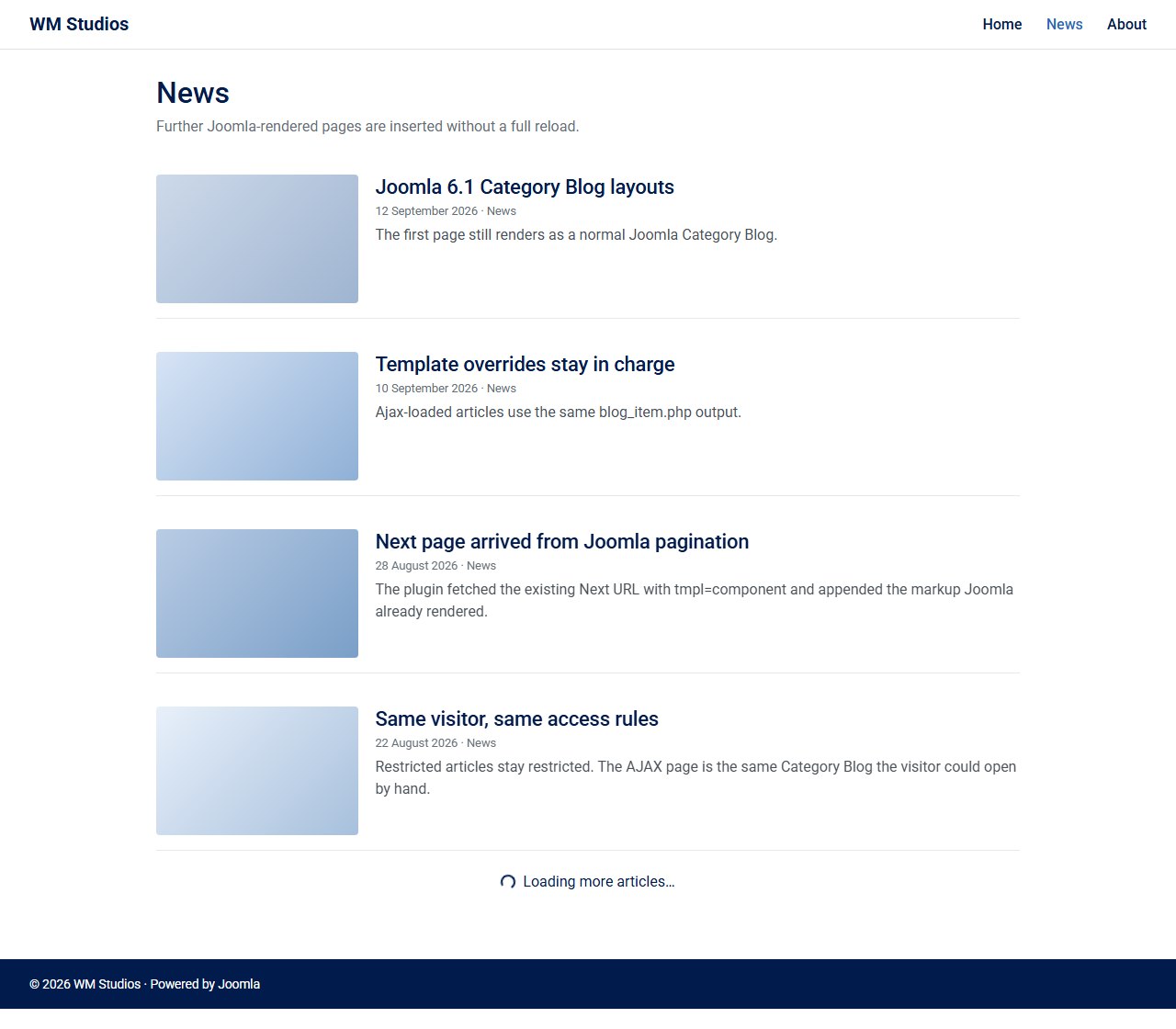 Further pages loading in place