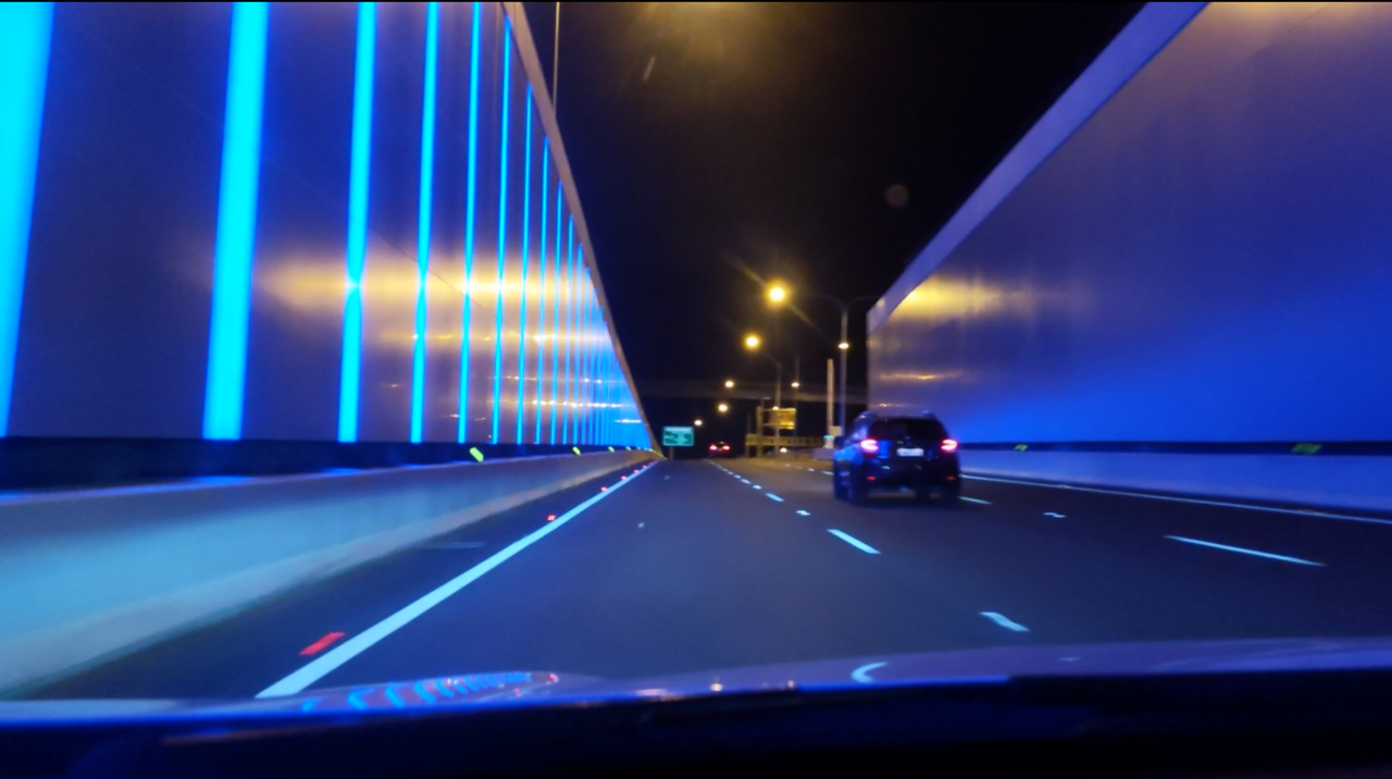 WestConnex M4 East tunnel entrance at Concord, Sydney — night view of the motorway portal